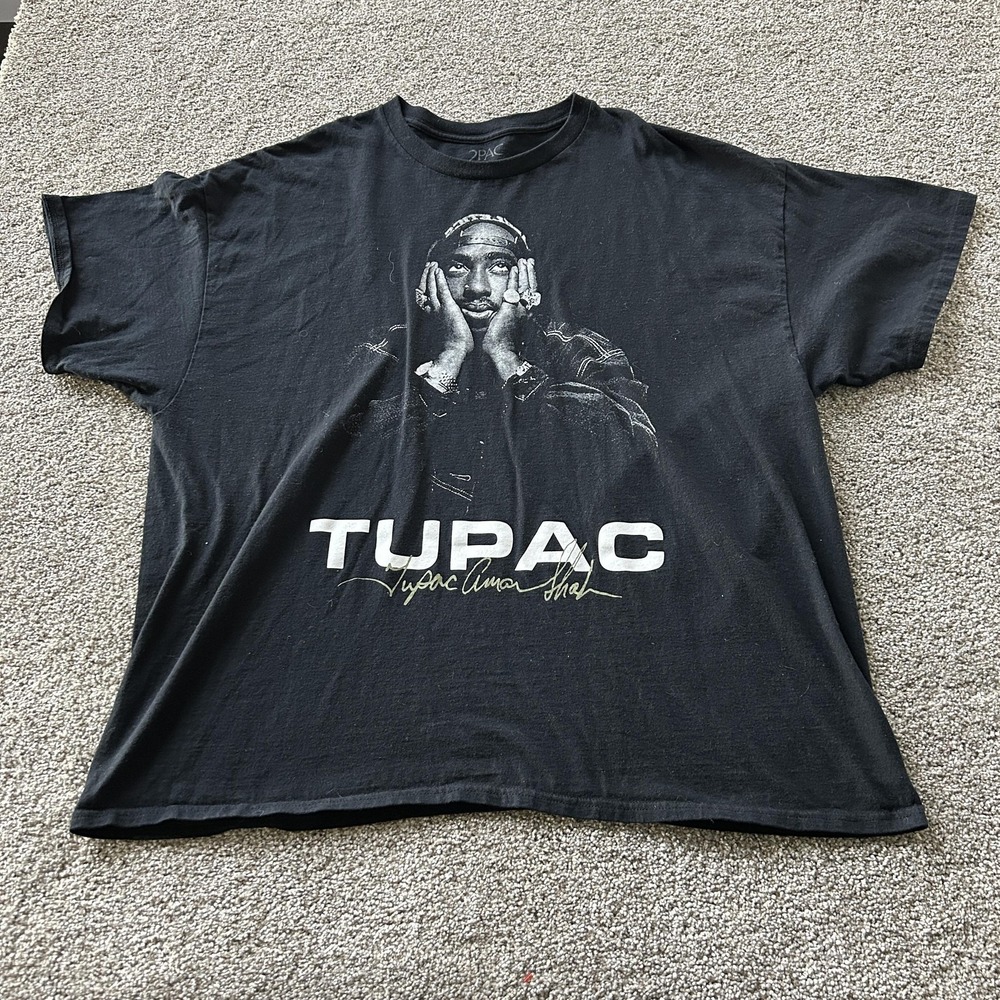 2PAC Tupac Shirt Mens 3XL Black Rap Hip Hop Rapper Graphic Tee T-Shirt Portrait